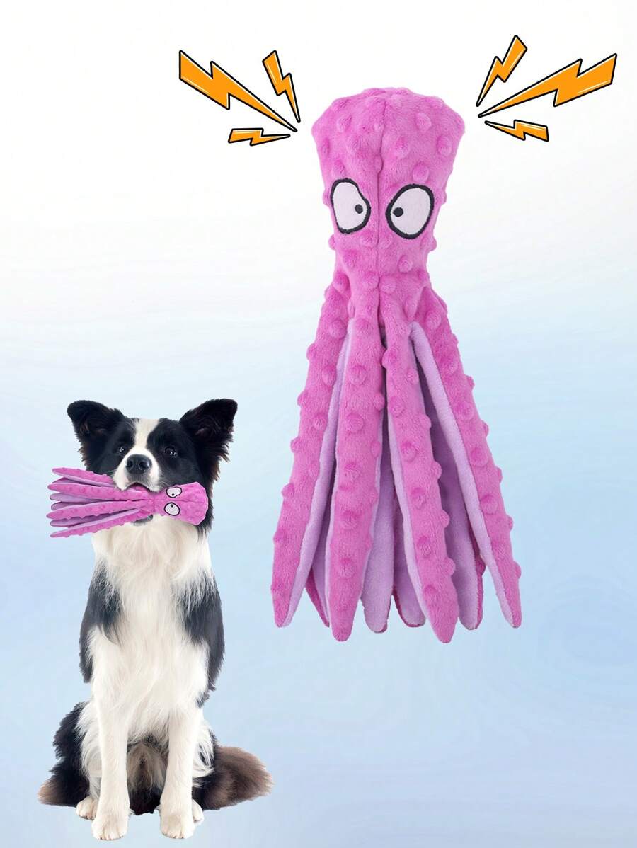 Hollypet Đồ chơi bạch tuộc nhồi bông có âm thanh, mềm mại và biết phát ra tiếng kêu, phù hợp cho chó cỡ vừa và lớn, rất tương tác giúp giảm bớt sự nhàm chán, bền và chống cắn phá, thích hợp chơi trong nhà hoặc ngoài trời, thú cưng rất thích.