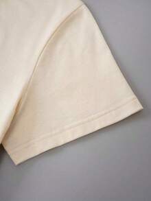 Camiseta informal elegante de poliéster para mujer, de manga corta, cuello redondo, dobladillo regular y detalle de estampado floral. - Albaricoque - Ver 6