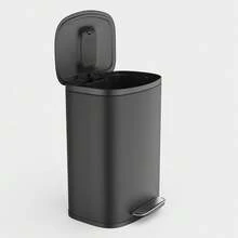 Curved Surface 13 Gallon 50L Kitchen Foot Pedal Operated Soft Close Trash Can - Stainless Steel Rectangular Bustbin With 30 Garbage Bags - BLACK