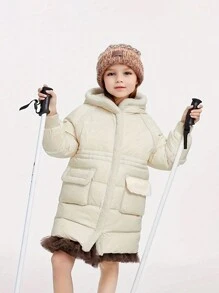 Annil Roupas infantis para meninas, casaco longo de penas, moda e moda, roupas de inverno 2023, novo, à prova de vento e isolamento espesso