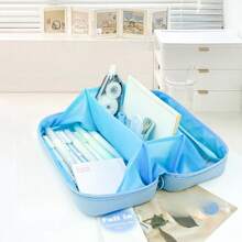 Large Capacity Volcano Print Pen Case, Lay Flat Simple Pencil Bag, Office Desk Organizer, School Supplies, Transparent Side For Easy Viewing, Fits In Backpack - Multicolor - View 10