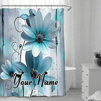 Customized Personalized Bathroom Shower Curtain, Tranquil Small Blue Flowers Shower Curtain. The Shower Curtain Is Made Of Waterproof Plant Pattern Fabric And Is 72x72 Inches. It Comes With Hanging Hooks. Home Bathroom Decor Summer Bathroom Accessories Back To School