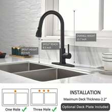 Matte Black/Chromium Plating/Brushed Nickel/Brushed GoldKitchen Faucet With Pull Down Sprayer,Stainless Steel Single Handle Kitchen Faucet,Multiple Modes Switch Water, 8'' Deck Plate Included,Suitable For Farmhouse Laundry Rv Bar - 霧面黑 - 查看 2