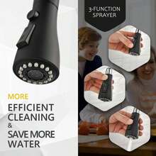 Matte Black/Chromium Plating/Brushed Nickel/Brushed GoldKitchen Faucet With Pull Down Sprayer,Stainless Steel Single Handle Kitchen Faucet,Multiple Modes Switch Water, 8'' Deck Plate Included,Suitable For Farmhouse Laundry Rv Bar - 霧面黑 - 查看 4