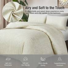 Beige Duvet Cover Double - Floral Bedding Set 3 Pieces, Textured Beige Duvet Set With 2 Pillowcases For Double Bed, Soft Microfiber Floral Duvet Cover 200x200 Cm, Beige/Floral - Beige - View 5