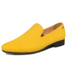 Mens Velvet Loafers Slip-On Dress Shoes Fashion Style Driving Shoes Classic Tuxedo Shoes Casual Oxford Shoes - 黃色 - 查看 2