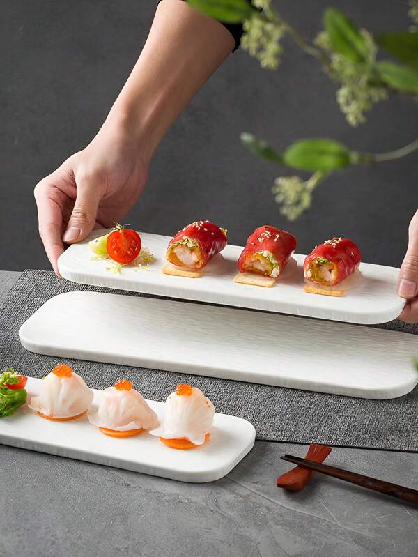 1 Stück einfacher rechteckiger Keramikteller in Unifarbe, Felsstruktur matte Oberfläche, Größenoptionen 10"/12"/14", geeignet für Zuhause/Restaurant Nutzung, Sushi/Snackteller, Küchen-Geschirr Weihnachtsgeschenk