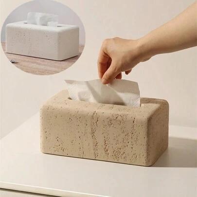 树脂纸巾盒架桌面纸巾架纸巾盒盖纸巾分配器餐巾纸纸巾收纳盒中心装饰浴室配件仿石材家居浴室装饰浴室收纳秋季装饰返校