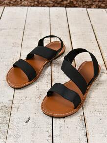 Damskie sandały z elastycznej tkaniny, modne, proste, lekkie, oddychające, płaskie sandały sportowe