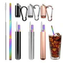 3pcs/Set Reusable Telescopic Straw 304 Stainless Steel Metal Straw With Cleaning Brush Portable  Drinking Straw Set - Multicolor - View 9
