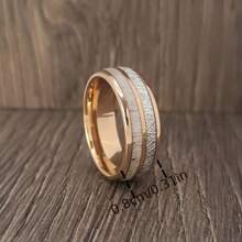 Modna i luksusowa obrączka ze stali nierdzewnej z jego i jej imitacją meteorytu i poroża jelenia Zestaw ślubny w kolorze różowego złota, obrączka z różowego złota Rocznica pamiątkowa obrączka