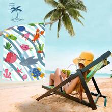 1個卡通海洋魚設計沙灘毛巾- 30in X 60in, 条纹背景单面印刷快干超大型微纖維毛巾沙灘毯，吸水性矩形沙灘毛巾，適合夏季、旅行、游泳池、瑜伽、健身房、露營 - 彩色 - 查看 3