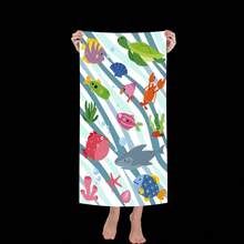 1個卡通海洋魚設計沙灘毛巾- 30in X 60in, 条纹背景单面印刷快干超大型微纖維毛巾沙灘毯，吸水性矩形沙灘毛巾，適合夏季、旅行、游泳池、瑜伽、健身房、露營 - 彩色 - 查看 2