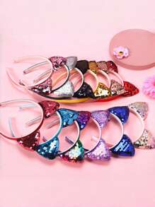1/12pcs Cat Ear Sequined Headband Hair Accessories For Women, Cute Party/Festival Headdress,Cat Ears,Hairband,Hair Hoop Headbands - Multicolor - View 4