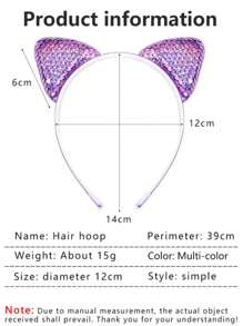 1/12pcs Cat Ear Sequined Headband Hair Accessories For Women, Cute Party/Festival Headdress,Cat Ears,Hairband,Hair Hoop Headbands - Multicolor - View 6