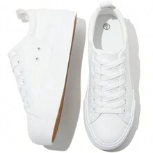 Womens White Platform Sneakers PU Leather Platform Shoes Walking Shoes For Women - 白色 - 查看 1