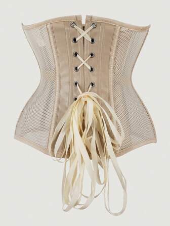 女性透氣網眼簍空腰身塑身衣，擁有16根鋼骨，可收腰和控制肚子