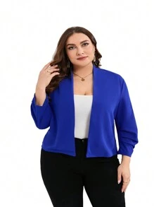 Plus Size Blazer For Women 3/4 Sleeve Open Front Office Cropped Blazer Jacket - 藍色 - 查看 6