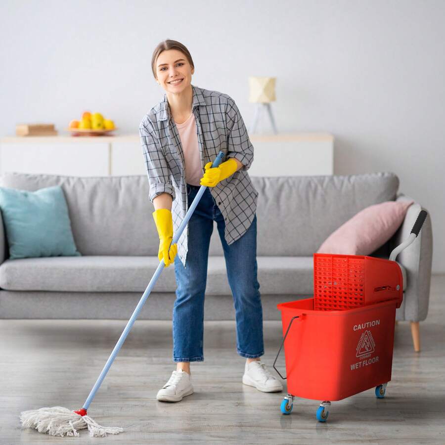 HOMCOM Mop Bucket With Wringer On Wheels For Floor Cleaning 21 Quart - Red - View 1