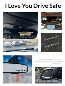 I Love You Drive Safely Rearview Mirror Decal - Cute Vinyl Sticker For Women - Rearview Mirror Charm - Car Interior Decor - Multicolor - View 2