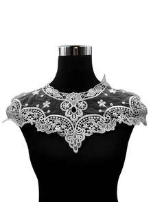 1入組水溶性蕾絲刺繡刺繡牛奶絲鏤空胸花翻領花假領婚禮派對裝飾用品 - 黑色 - 查看 7