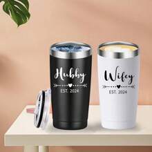 Hubby & Wifey Est 2024 Travel Mug. Valentine's Day Present. Wedding Anniversary Orders. Gift For Couples, Her, Him, Bridal Shower, Husband, Wife, Newlyweds. (20 Oz Black And White)