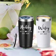 Hubby & Wifey Est 2024 Travel Mug. Valentine's Day Present. Wedding Anniversary Orders. Gift For Couples, Her, Him, Bridal Shower, Husband, Wife, Newlyweds. (20 Oz Black And White)