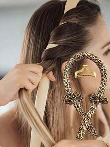 4pcs/Set Pink/Leopard U-Shaped Foam Hair Rollers For Women, Including 1 U-Shaped Roller, 2 Hair Ties, And 1 Hair Clip. For Soft And Natural Curls Without Heat, Can Be Used As Sleep Hair Rollers. Suitable For All Women, Home Use, Daily Use, Travel, Portable Hair Curling Tool. - Multicolor - View 2