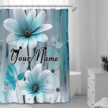 Customized Personalized Bathroom Shower Curtain, Quiet Blue Floral Design, Waterproof Plant Patterned Bathroom Window Covers, 72x72 Inches With Hooks Home Bathroom Decor Fall Decor Bathroom Accessories Back To School