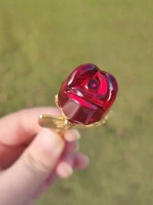 1pc Glass Rose Mini Crystal Flower Artificial Flowers,Mini Crystal Gift Box Decoration Red Rose Flower Artificial Flowers Party Gift For Women, Glass Rose Mini Crystal Flower Artificial Flowers Wedding Party Gift Room Ornament Office Desktop Decoration