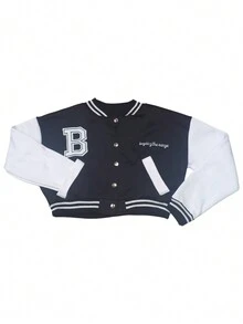 Chamarra tipo beisbolera corta para mujer - Negro - Ver 2