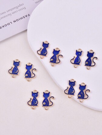 10入組/袋太陽月亮貓形金屬合金吊飾，適用於女性製作DIY首飾、耳環和手鍊