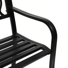 Outdoor Steel Garden Bench Park Bench, 50 Inch Patio Welcome Bench With Slated Seat & Floral Design Backrest - Black - View 10