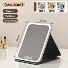Miroir de maquillage éclairé par LED, miroir de beauté portatif illuminé avec 3 couleurs d'éclairage et luminosité réglable à écran tactile, miroir de vanité de bureau pliable à LED avec batteries rechargeables, meilleur cadeau pour voyager