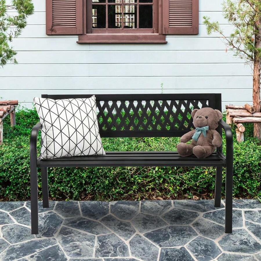 47in PVC Mesh Backrest Iron Bench Black - Black - View 1