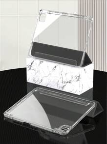 1 Stück Tri-Fold Komplett transparente iPad Hülle, dünne Standhülle stoßfest und sturzsicher mit Stifthalter, Tablet-Abdeckung passend für Apple iPad Mini 4/5/6, 9.7/10.2/10.5 Zoll, Air 4/5/6/7, 10./11. Gen, Pro 11 Zoll, Air 11(M2), Air 13, Air 13 und Pro 11(M4) Modelle. Klare Rückabdeckung mit hoher Transparenz für individuelle Gestaltung - Schwarz