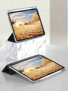 1 Stück Tri-Fold Komplett transparente iPad Hülle, dünne Standhülle stoßfest und sturzsicher mit Stifthalter, Tablet-Abdeckung passend für Apple iPad Mini 4/5/6, 9.7/10.2/10.5 Zoll, Air 4/5/6/7, 10./11. Gen, Pro 11 Zoll, Air 11(M2), Air 13, Air 13 und Pro 11(M4) Modelle. Klare Rückabdeckung mit hoher Transparenz für individuelle Gestaltung - Schwarz