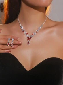 3peças Conjunto de joias Decoração de strass