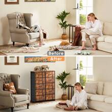 Sweetcrispy Dresser, Tall Dresser For Bedroom, Drawer Dresser Organizer Storage Drawers With 10 Drawers, Chest Of Drawers With Fabric Bin, Steel Frame, Wood Top For Bedroom - 鏽棕色 - 查看 8