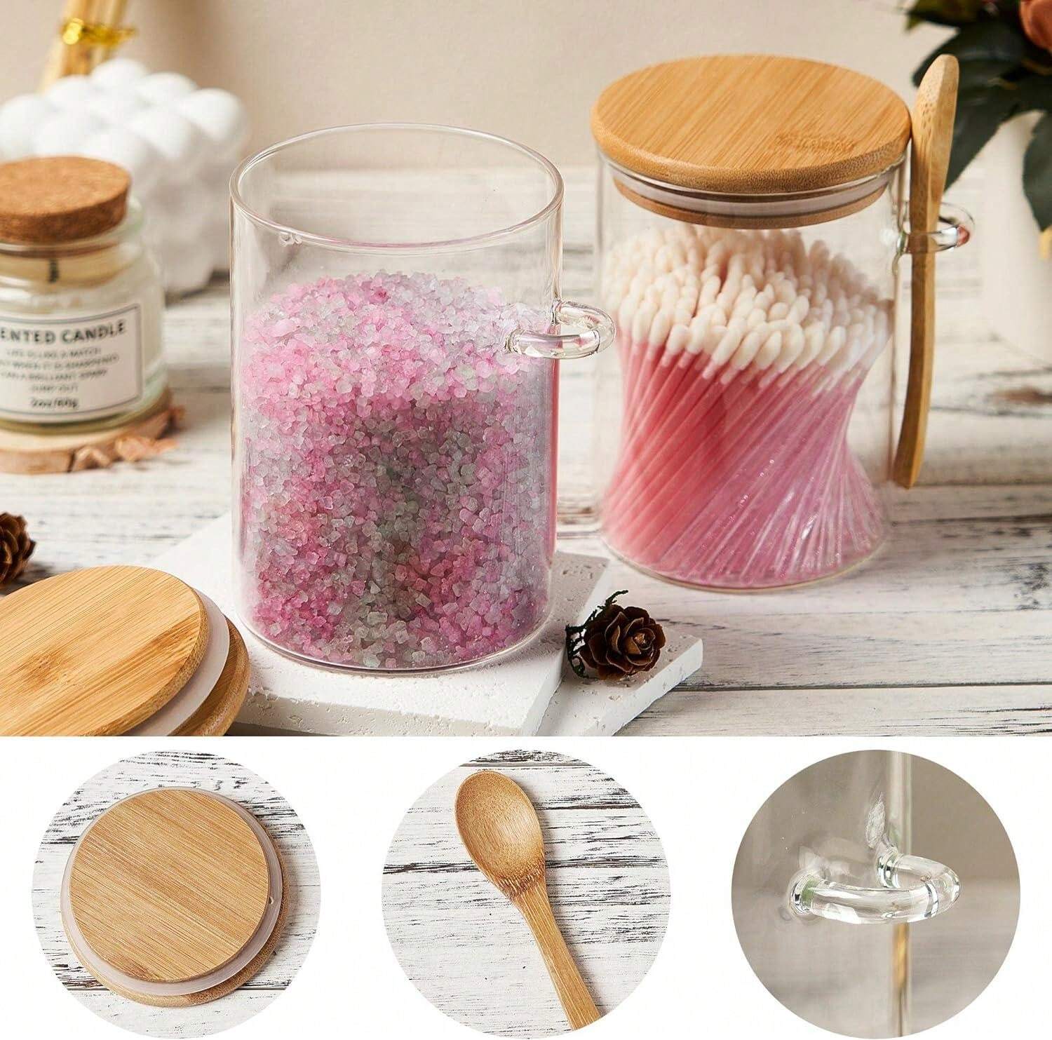 Glass Sugar Container With Spoon 4 Pack 15oz Glass Jars With Bamboo