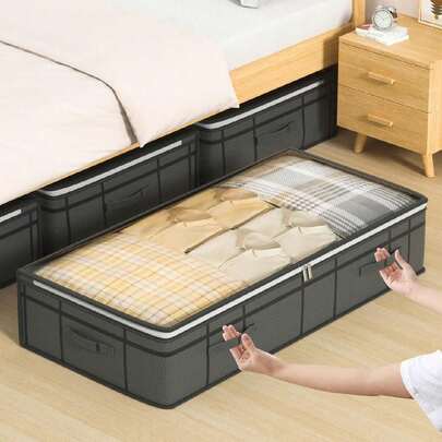 1 Túi đựng quần áo màu xám, Hộp đựng chăn bông, Túi đựng dưới giường, Hộp đựng trong phòng ngủ, Hộp đựng có cửa sổ nhìn thấy được, Chống nước và chống ẩm, Thích hợp để đựng chăn và các vật dụng nhàn rỗi ở nhà