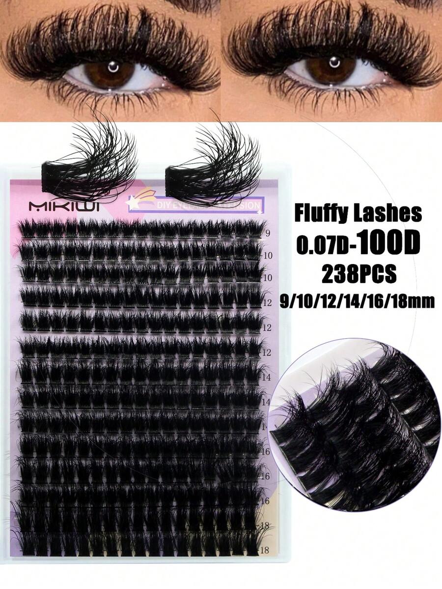 100D/80D/60D Fluffy Lash Clusters Thick Cluster Eyelash Extensions 9/10 ...