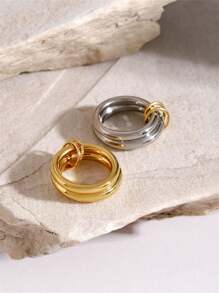 Uworld 1pc 18K Gold Plated Stainless Steel Anti-Fallout Personalised Novelty Double-Layered Ring Removable Ring Unisex Design Sense Of Jewellery Daily Wear Holiday Gift - Silver - View 4