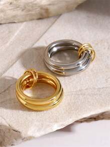 Uworld 1pc 18K Gold Plated Stainless Steel Anti-Fallout Personalised Novelty Double-Layered Ring Removable Ring Unisex Design Sense Of Jewellery Daily Wear Holiday Gift - Silver - View 7