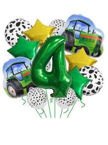 15pcs Party Tractor Green Number Balloon Set, Farm Theme Photo Prop, Christmas - Multicolor - View 12