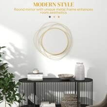 HOMCOM Metal Wall Art 25.6" In Round Wall Mirror - 金色 - 查看 4