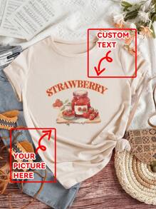 Customized Personalized Gift For Thanksgiving, Christmas - Add Your Own Text/Image (Badge, Company Logo, Family Photo, Selfie) Personalized Photo T-Shirt, Add Your Favorite Photos And Text (Girlfriend, Couple, Family, Selfie, Pet, Friend) To Design Your Own Customized Printed T-Shirt, Suitable For (Anniversary, Wedding Vow, Engagement, Becoming A Couple), Suitable For Best Friends And Group - Apricot - View 1