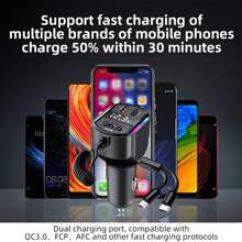 3-Port [1 USB+2 PD] 30W 3-In-1 Car Charger, Quick Charging, Compatible With IPhone/Xiaomi/Samsung, Car Charger Adapter - Black - View 6