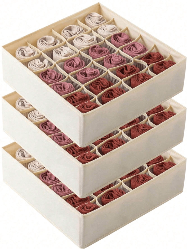 1pc -Grid Underwear Organizer Drawer Type Foldable Storage Box, Bra & Socks Storage Organizer For Home Use