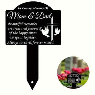 1pc Metal Waterproof Sunshade Memorial Sign Stake, Grave Marker, Black Memorial Garden Stake, Condolence Cemetery Stake, Outdoor Yard Cemetery Waterproof Memorial Decoration, Family Memorial Symbol